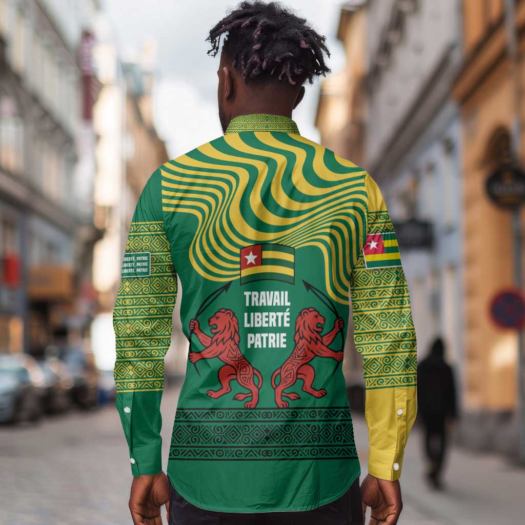 Togo Long Sleeve Button Shirt - Red Twin Lions and Travail Liberté Patrie Slogan