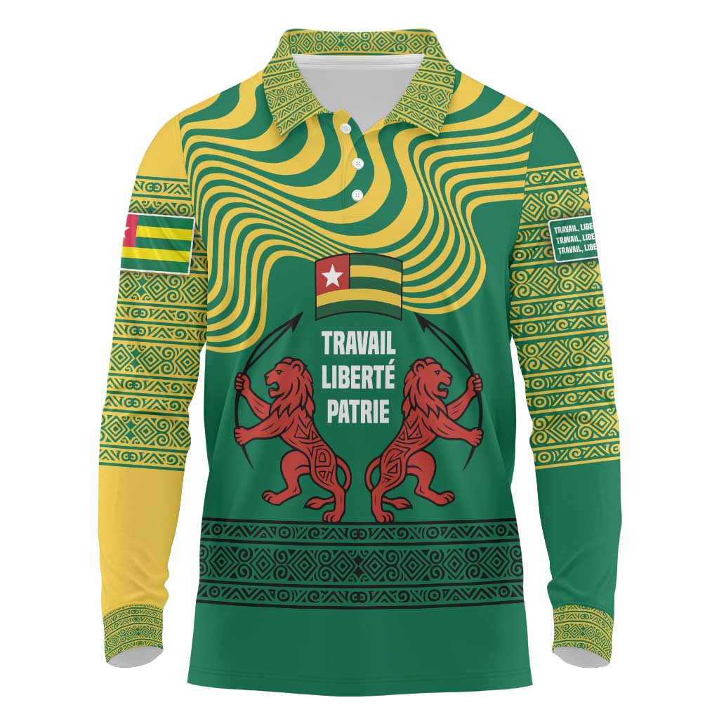 Togo Long Sleeve Polo Shirt - Red Twin Lions and Travail Liberté Patrie Slogan