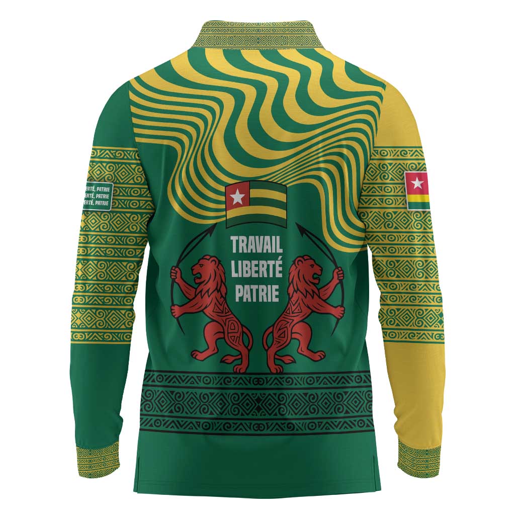 Togo Long Sleeve Polo Shirt - Red Twin Lions and Travail Liberté Patrie Slogan