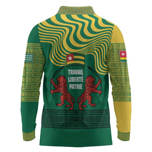 Togo Long Sleeve Polo Shirt - Red Twin Lions and Travail Liberté Patrie Slogan