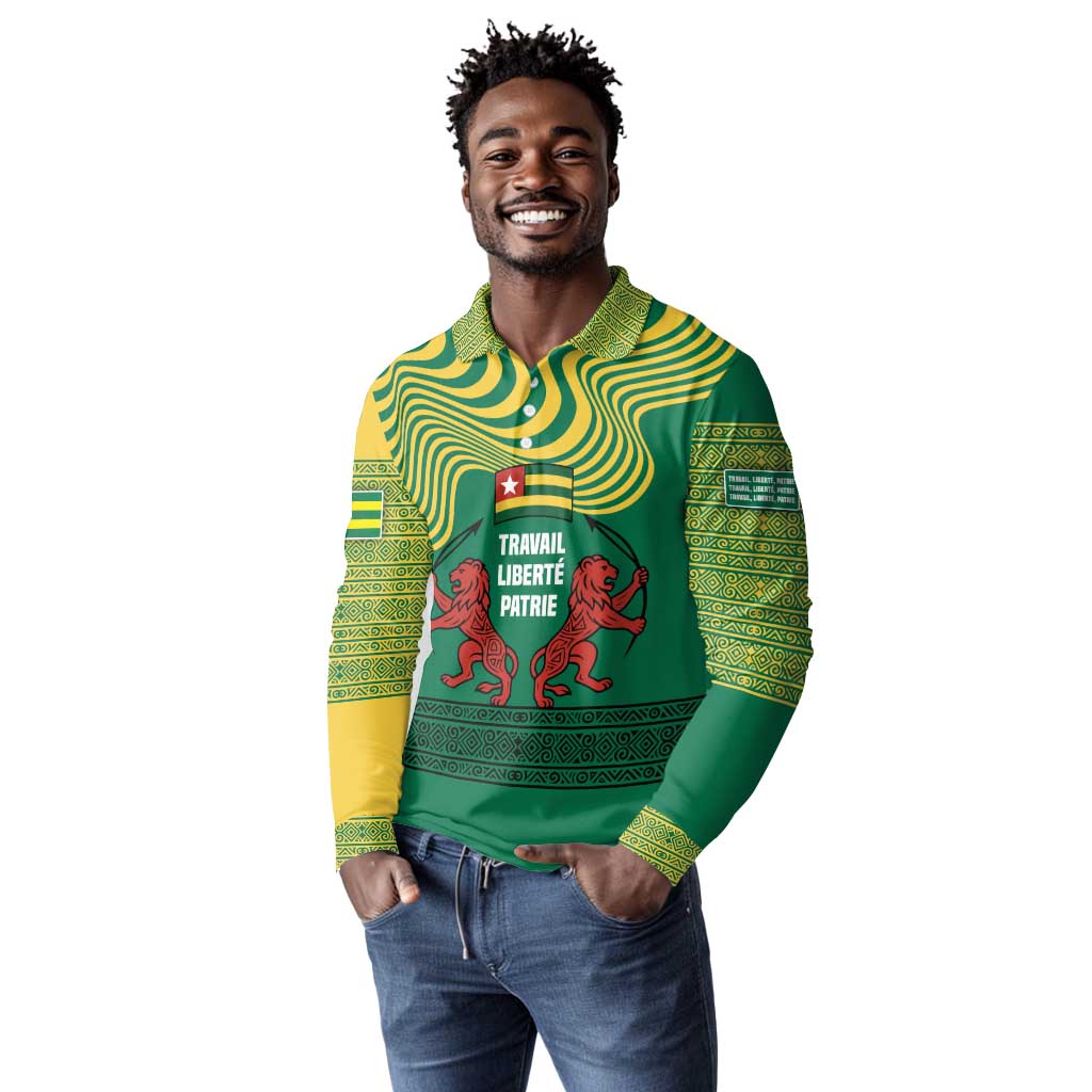 Togo Long Sleeve Polo Shirt - Red Twin Lions and Travail Liberté Patrie Slogan