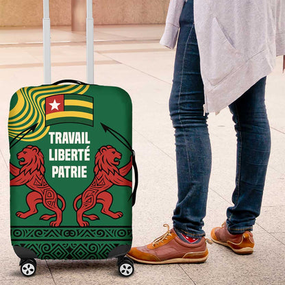 Togo Luggage Cover - Red Twin Lions and Travail Liberté Patrie Slogan