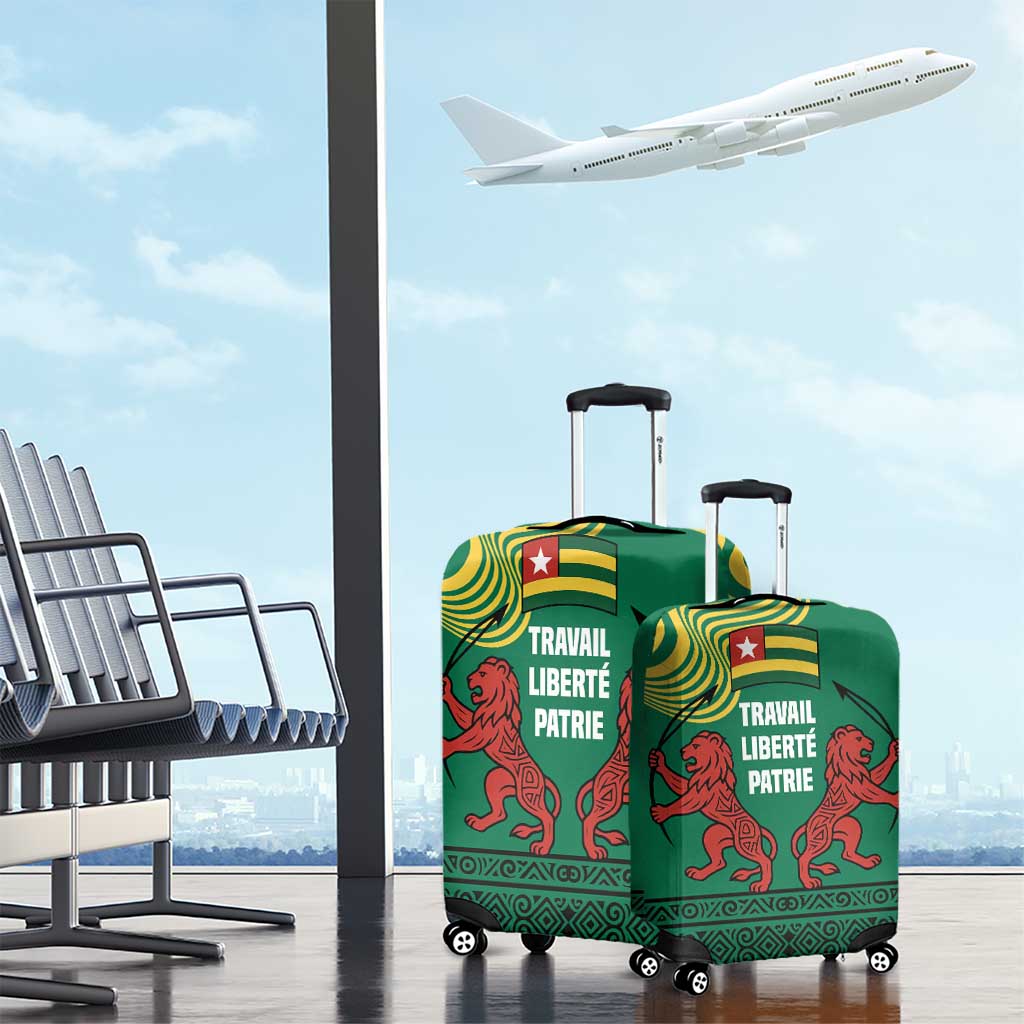 Togo Luggage Cover - Red Twin Lions and Travail Liberté Patrie Slogan