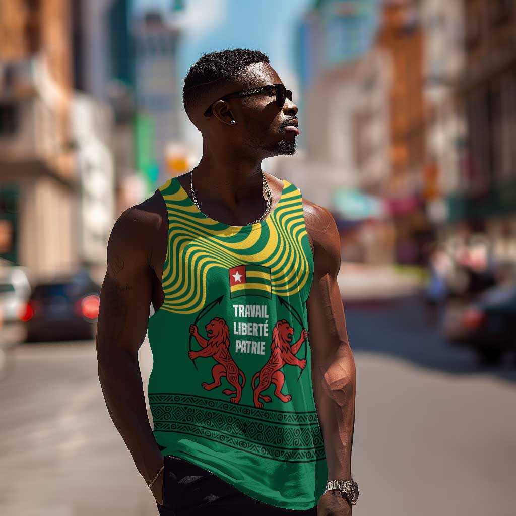 Togo Men Tank Top - Red Twin Lions and Travail Liberté Patrie Slogan