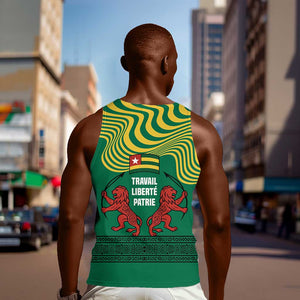 Togo Men Tank Top - Red Twin Lions and Travail Liberté Patrie Slogan