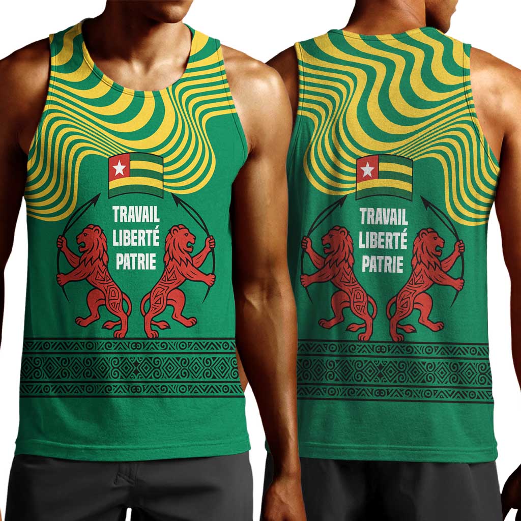 Togo Men Tank Top - Red Twin Lions and Travail Liberté Patrie Slogan