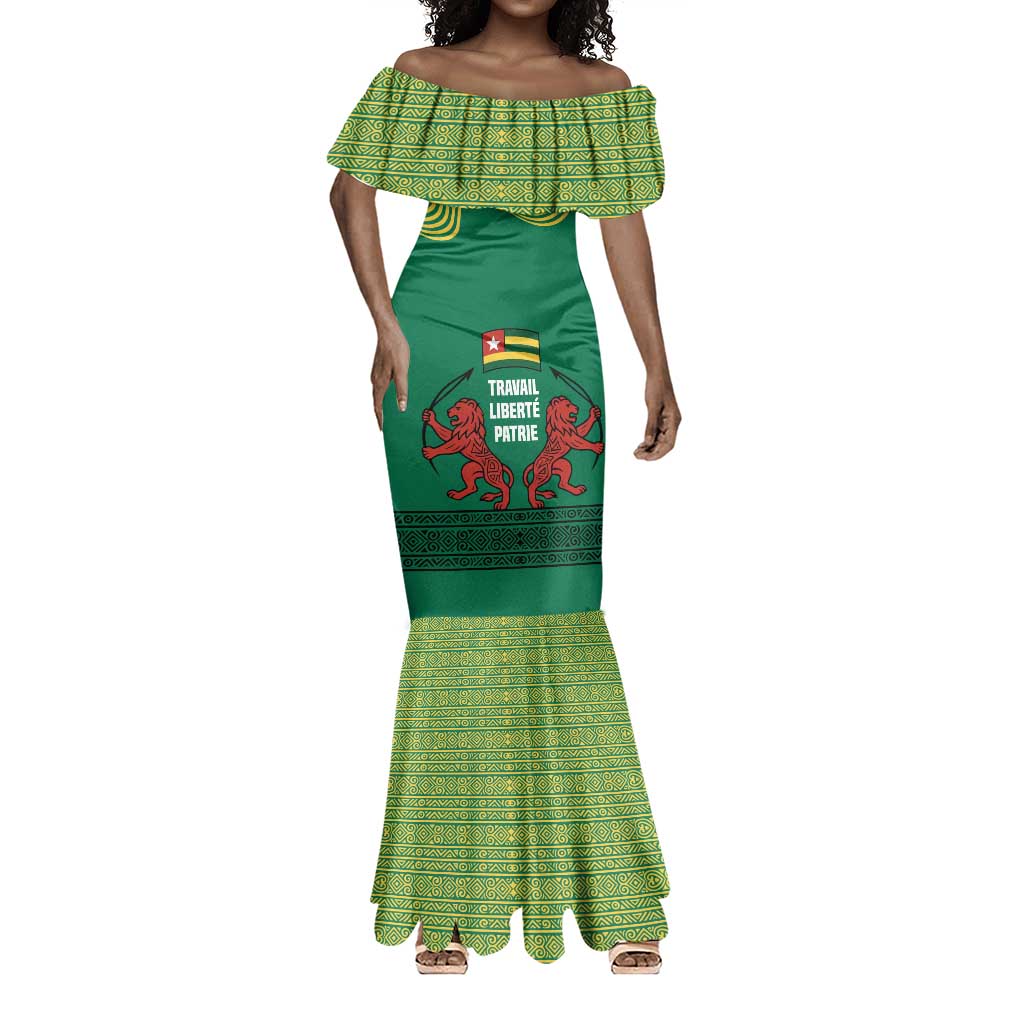 Togo Mermaid Dress - Red Twin Lions and Travail Liberté Patrie Slogan