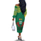 Togo Off The Shoulder Long Sleeve Dress - Red Twin Lions and Travail Liberté Patrie Slogan