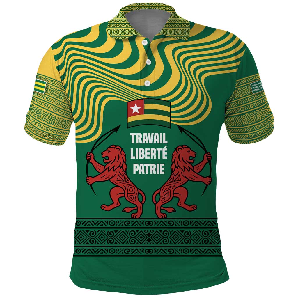 Togo Polo Shirt - Red Twin Lions and Travail Liberté Patrie Slogan
