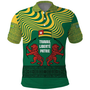 Togo Polo Shirt - Red Twin Lions and Travail Liberté Patrie Slogan