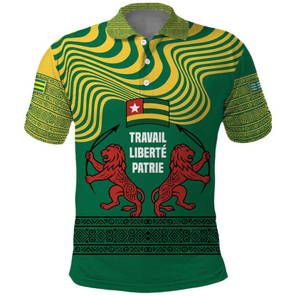 Togo Polo Shirt - Red Twin Lions and Travail Liberté Patrie Slogan