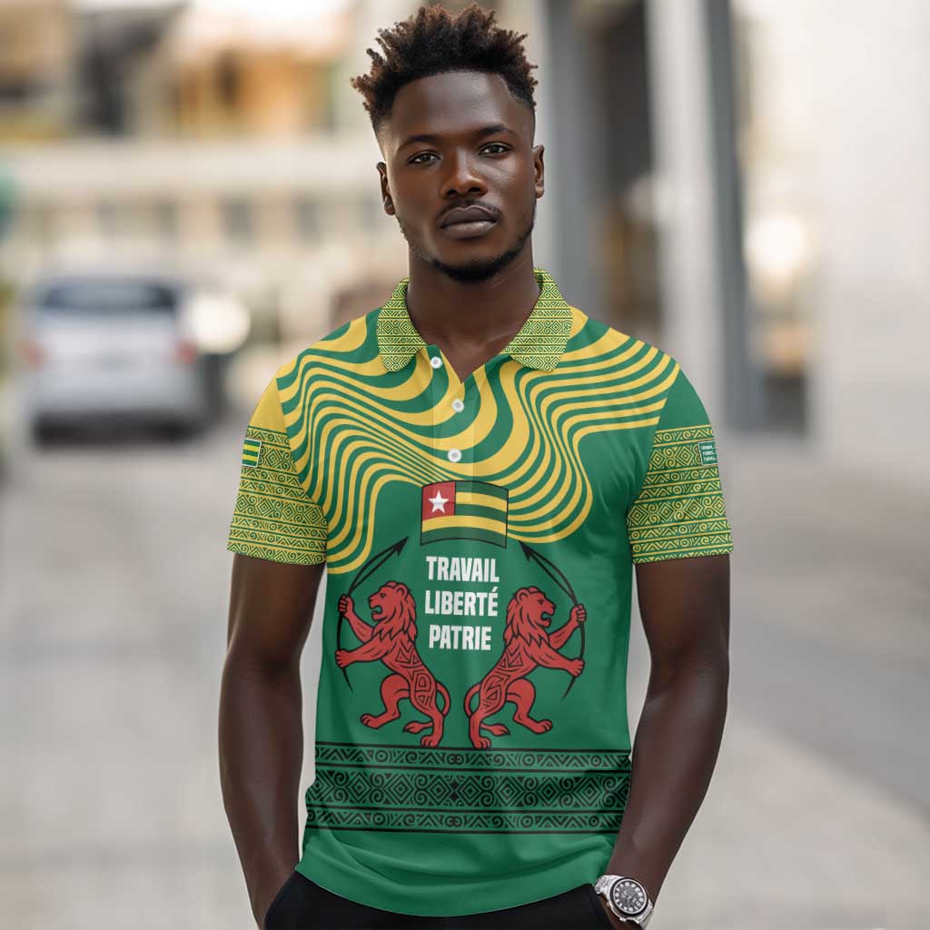Togo Polo Shirt - Red Twin Lions and Travail Liberté Patrie Slogan