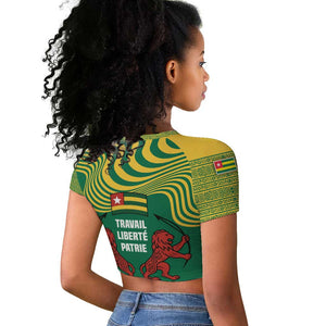 Togo Raglan Cropped T shirt - Red Twin Lions and Travail Liberté Patrie Slogan