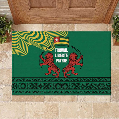 Togo Rubber Doormat - Red Twin Lions and Travail Liberté Patrie Slogan
