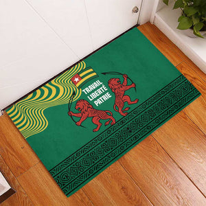 Togo Rubber Doormat - Red Twin Lions and Travail Liberté Patrie Slogan