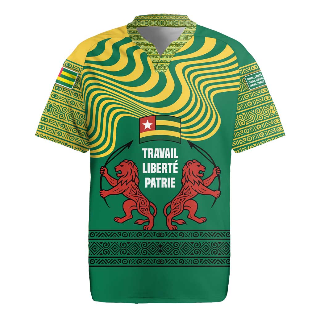 Togo Rugby Jersey - Red Twin Lions and Travail Liberté Patrie Slogan
