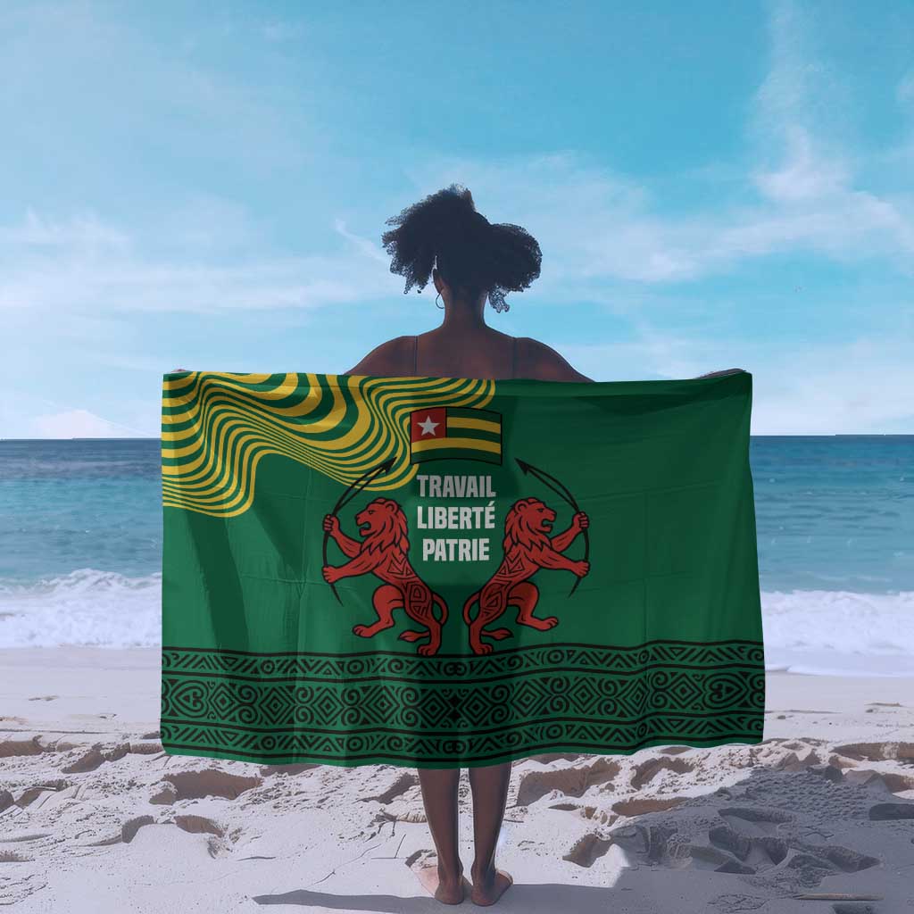 Togo Sarong - Red Twin Lions and Travail Liberté Patrie Slogan
