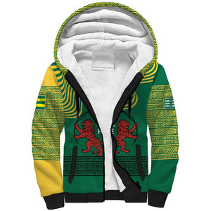 Togo Sherpa Hoodie - Red Twin Lions and Travail Liberté Patrie Slogan