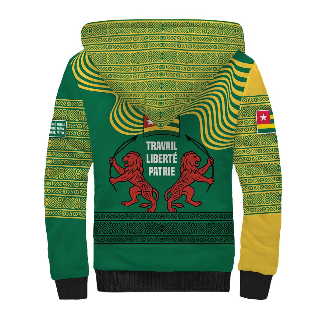 Togo Sherpa Hoodie - Red Twin Lions and Travail Liberté Patrie Slogan