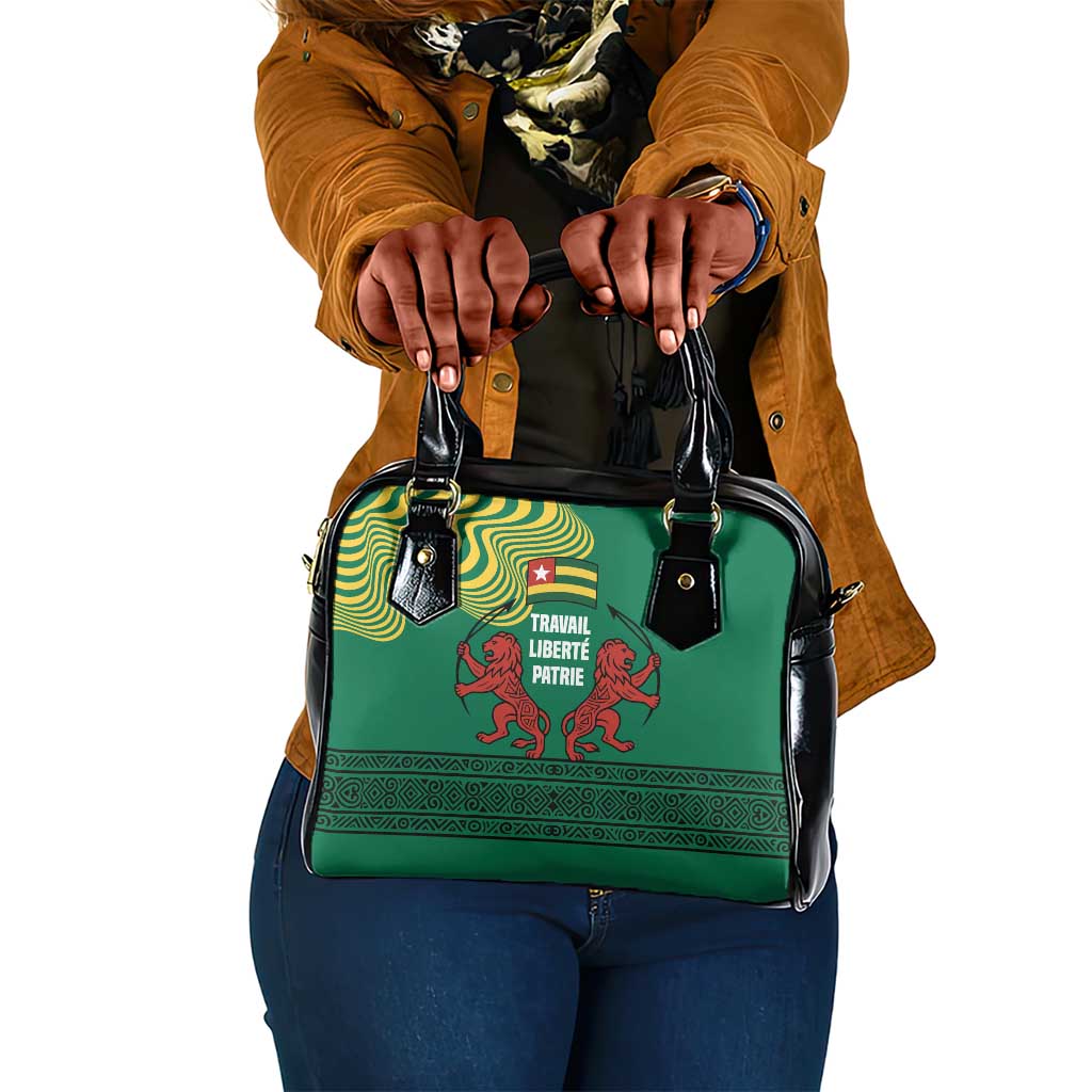 Togo Shoulder Handbag - Red Twin Lions and Travail Liberté Patrie Slogan