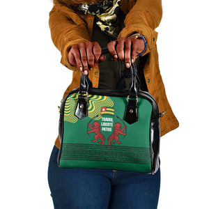 Togo Shoulder Handbag - Red Twin Lions and Travail Liberté Patrie Slogan