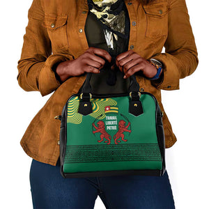 Togo Shoulder Handbag - Red Twin Lions and Travail Liberté Patrie Slogan