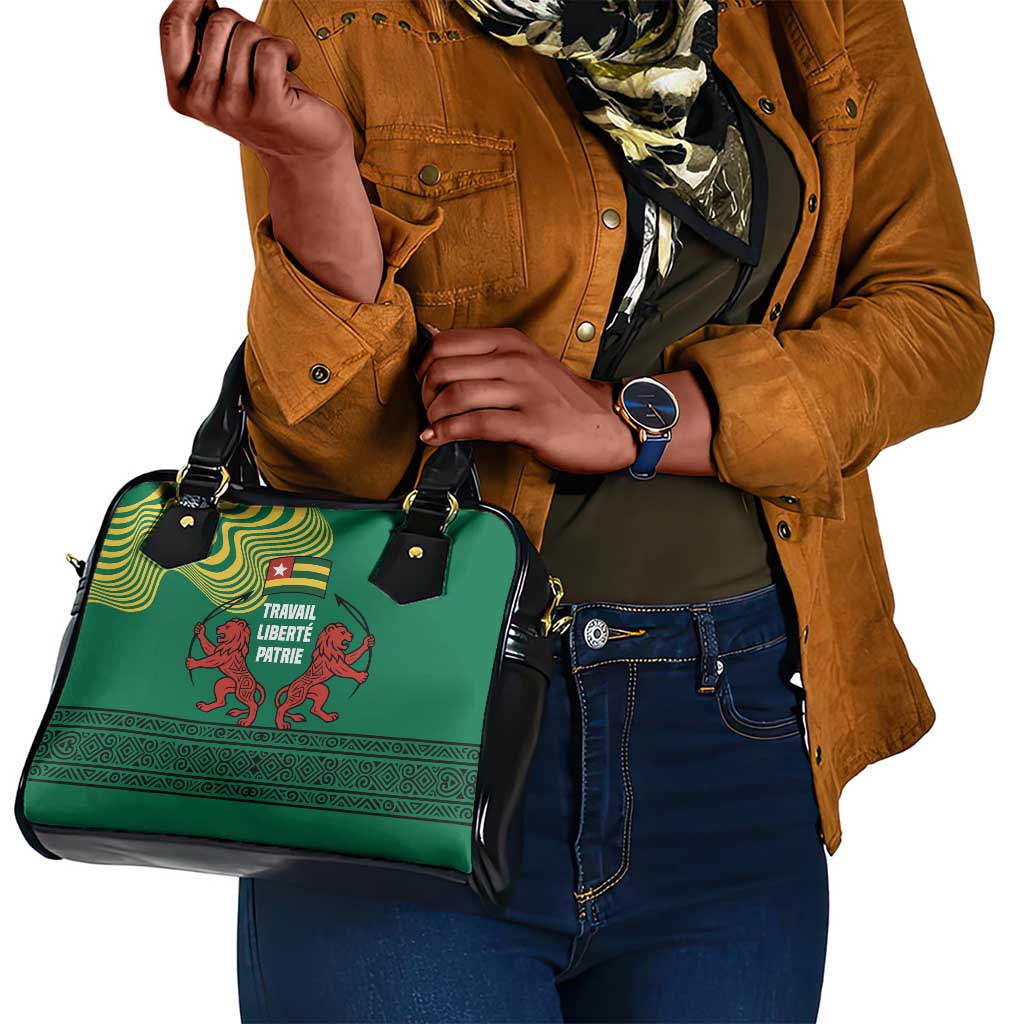 Togo Shoulder Handbag - Red Twin Lions and Travail Liberté Patrie Slogan