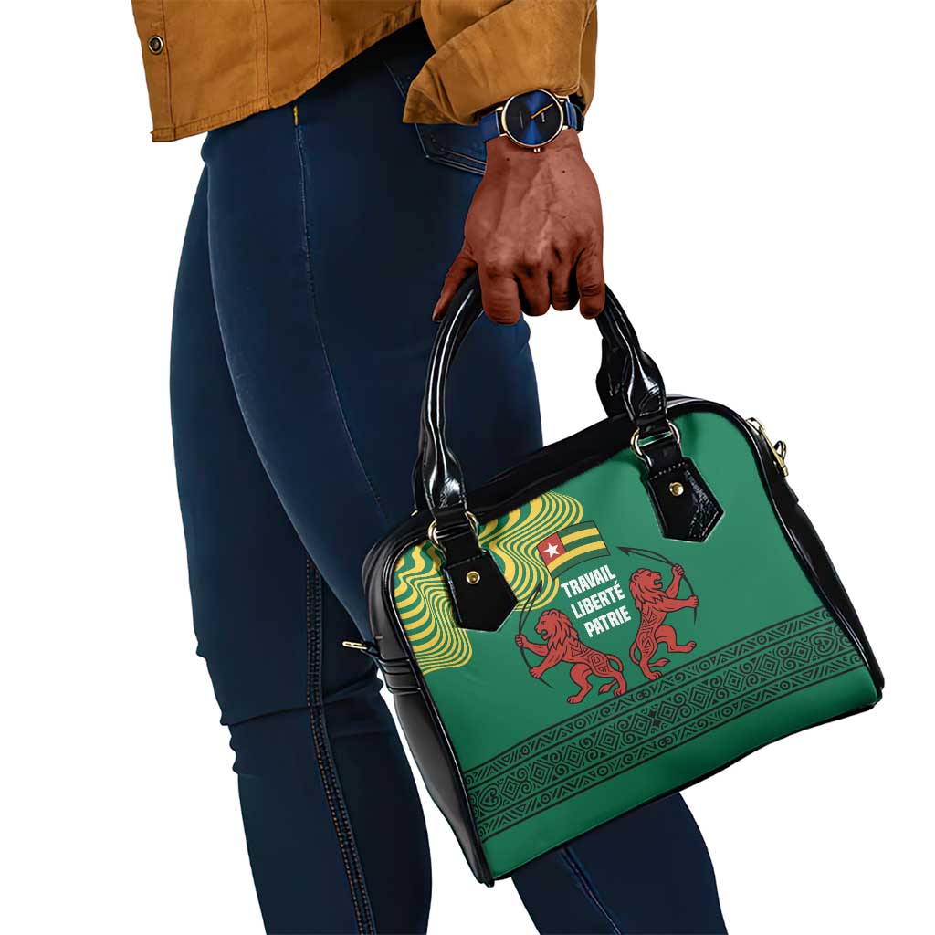 Togo Shoulder Handbag - Red Twin Lions and Travail Liberté Patrie Slogan