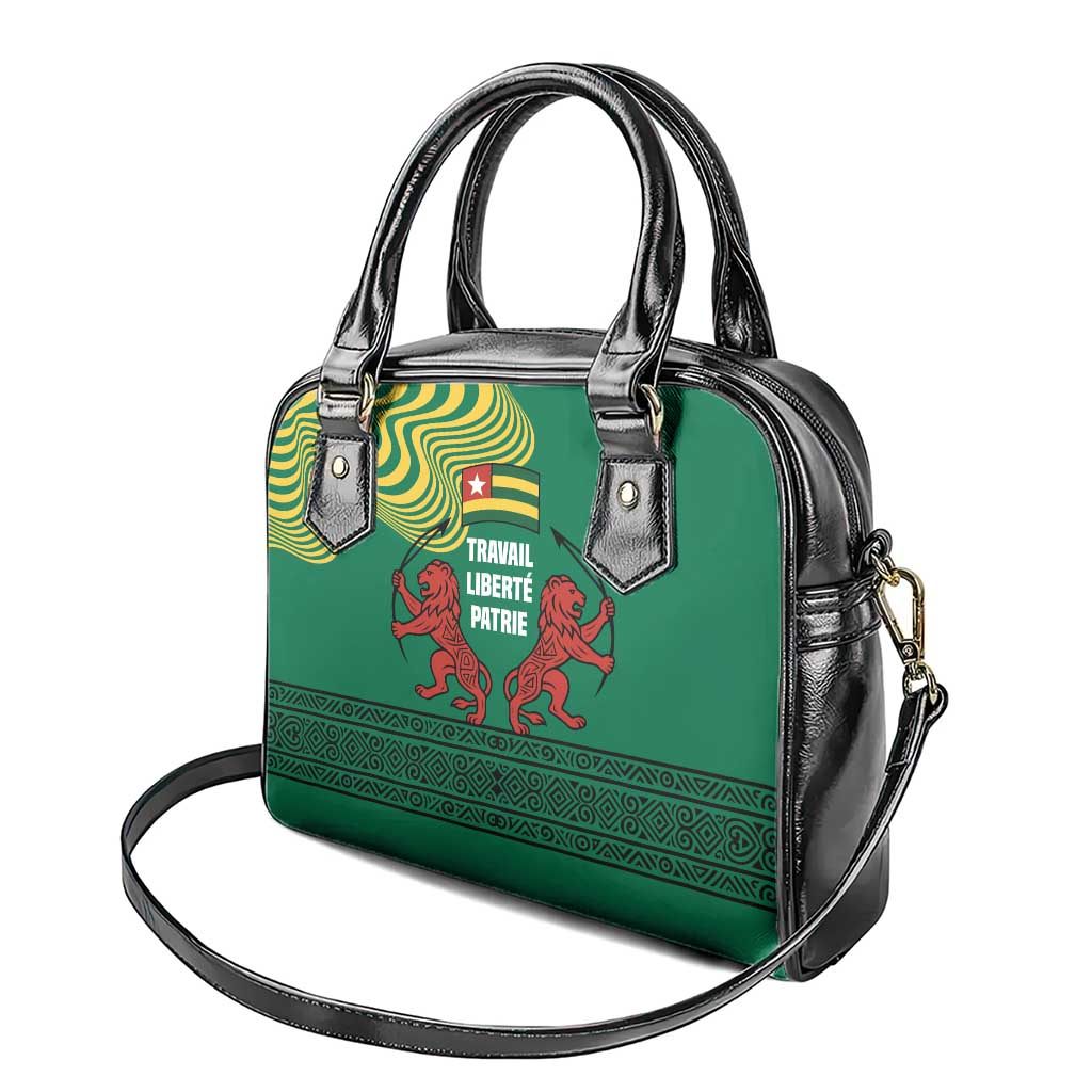 Togo Shoulder Handbag - Red Twin Lions and Travail Liberté Patrie Slogan