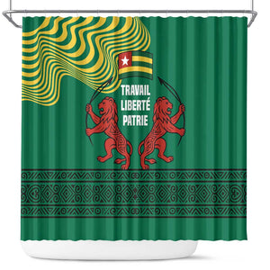Togo Shower Curtain - Red Twin Lions and Travail Liberté Patrie Slogan