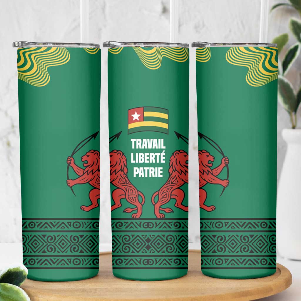 Togo Skinny Tumbler - Red Twin Lions and Travail Liberté Patrie Slogan