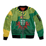 Togo Sleeve Zip Bomber Jacket - Red Twin Lions and Travail Liberté Patrie Slogan