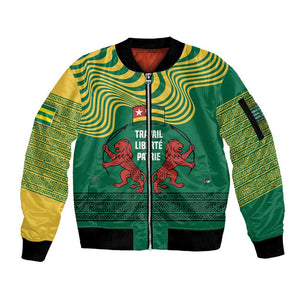 Togo Sleeve Zip Bomber Jacket - Red Twin Lions and Travail Liberté Patrie Slogan