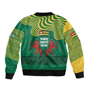 Togo Sleeve Zip Bomber Jacket - Red Twin Lions and Travail Liberté Patrie Slogan