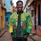 Togo Sleeve Zip Bomber Jacket - Red Twin Lions and Travail Liberté Patrie Slogan