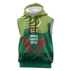 Togo Sleeveless Hoodie - Red Twin Lions and Travail Liberté Patrie Slogan - African Pride