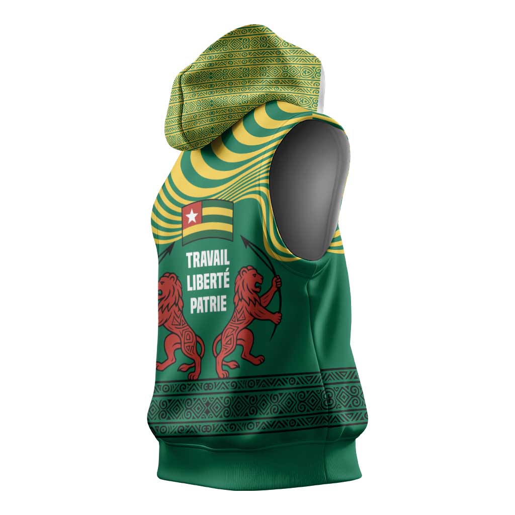 Togo Sleeveless Hoodie - Red Twin Lions and Travail Liberté Patrie Slogan - African Pride