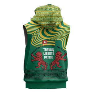 Togo Sleeveless Zip Hoodie - Red Twin Lions and Travail Liberté Patrie Slogan - African Pride