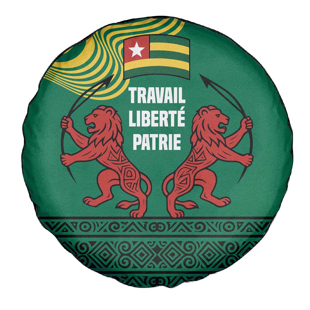 Togo Spare Tire Cover - Red Twin Lions and Travail Liberté Patrie Slogan