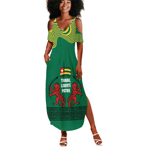 Togo Summer Maxi Dress - Red Twin Lions and Travail Liberté Patrie Slogan