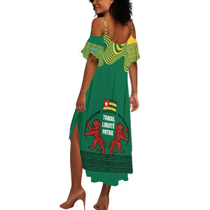Togo Summer Maxi Dress - Red Twin Lions and Travail Liberté Patrie Slogan