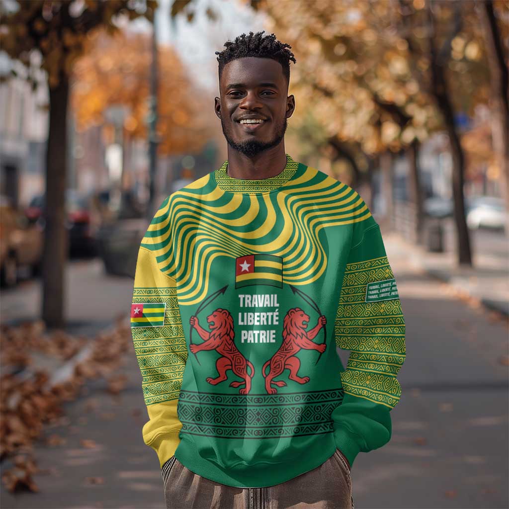 Togo Sweatshirt - Red Twin Lions and Travail Liberté Patrie Slogan
