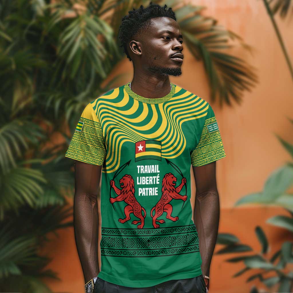 Togo T shirt - Red Twin Lions and Travail Liberté Patrie Slogan