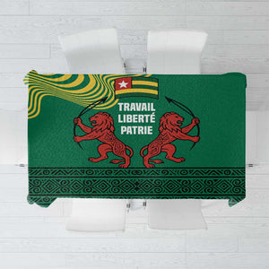 Togo Tablecloth - Red Twin Lions and Travail Liberté Patrie Slogan