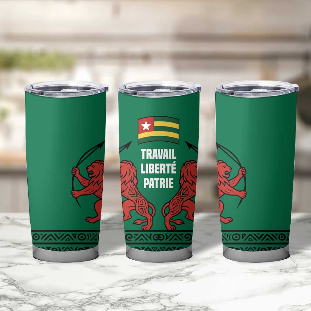 Togo Tumbler Cup - Red Twin Lions and Travail Liberté Patrie Slogan