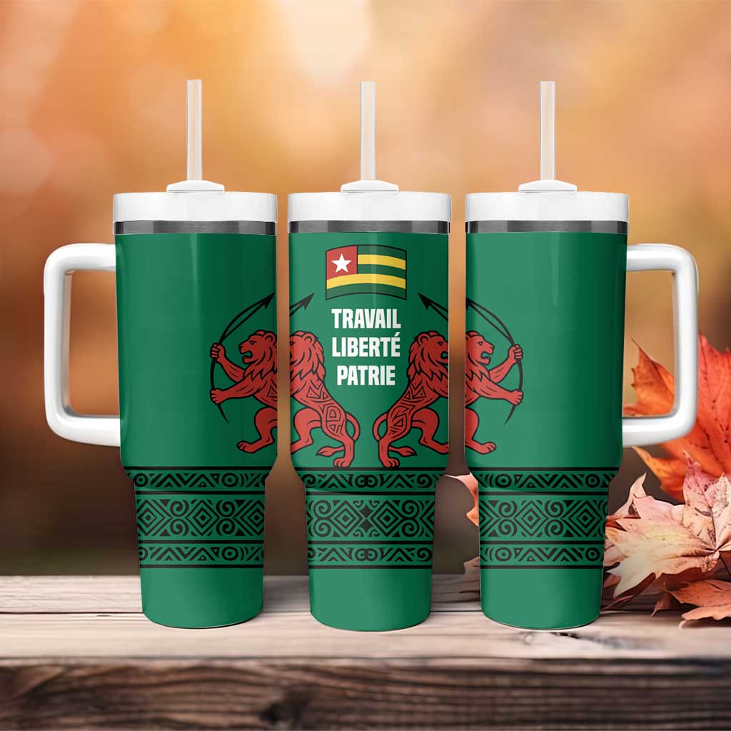 Togo Tumbler With Handle - Red Twin Lions and Travail Liberté Patrie Slogan