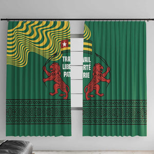 Togo Window Curtain - Red Twin Lions and Travail Liberté Patrie Slogan