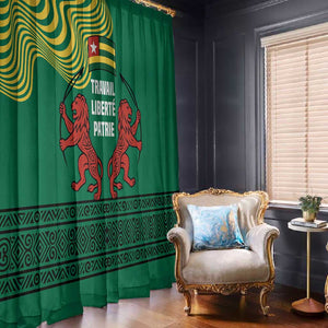 Togo Window Curtain - Red Twin Lions and Travail Liberté Patrie Slogan