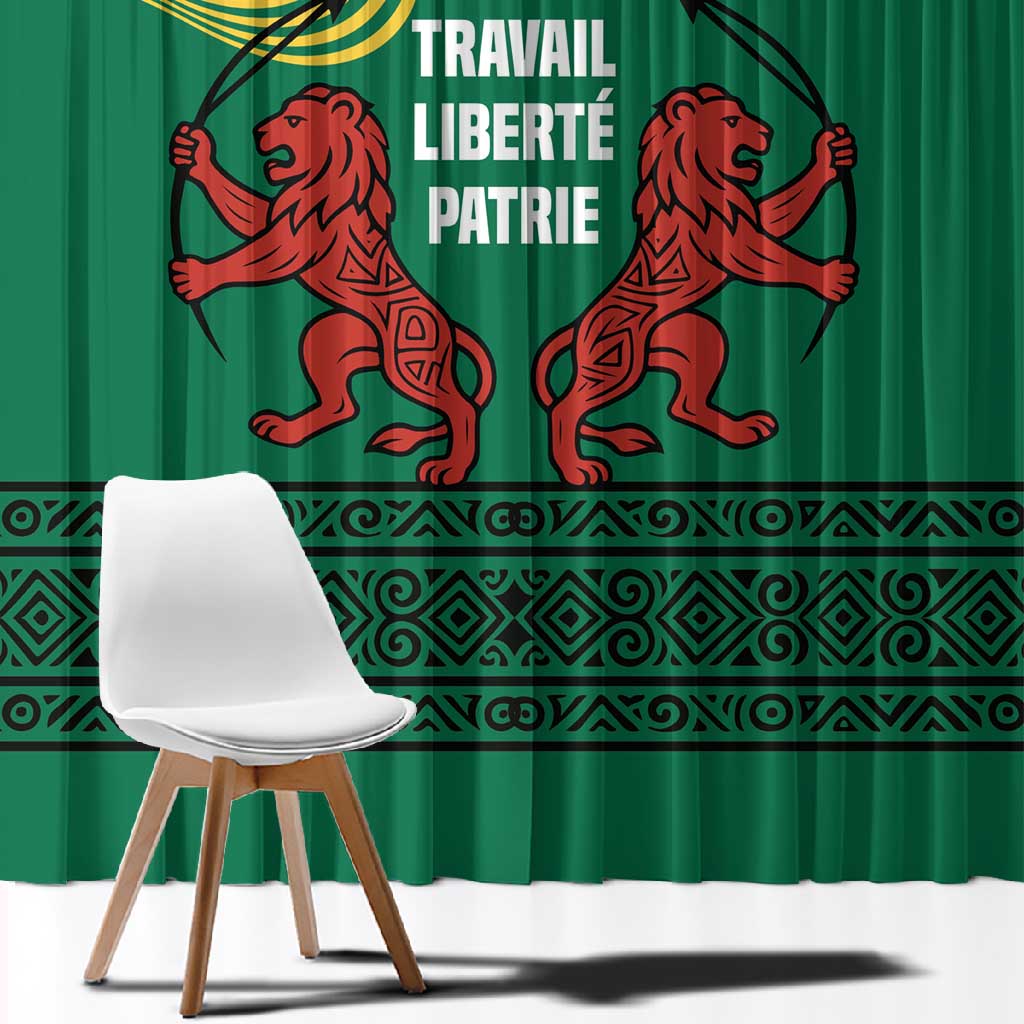 Togo Window Curtain - Red Twin Lions and Travail Liberté Patrie Slogan