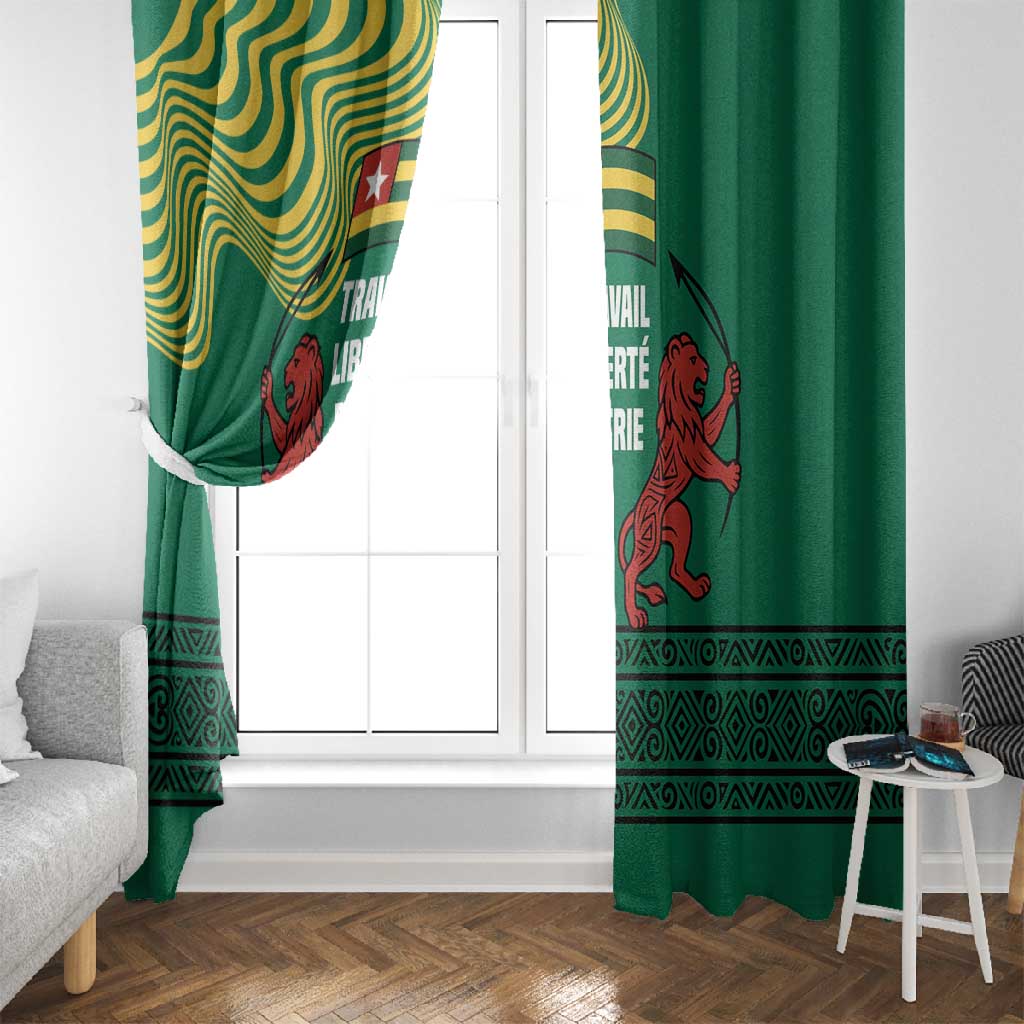 Togo Window Curtain - Red Twin Lions and Travail Liberté Patrie Slogan